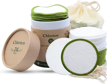 Chloven Reusable Makeup Remover Pads 24 Pack Washable Bamboo Pads