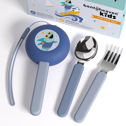Bentoheaven Kids Utensils Set with Case, Reusable Fork & Spoon, Shark