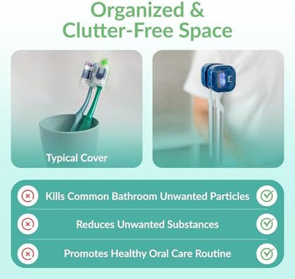 Bril UV-C Toothbrush Sanitizer and Holder – Wall Mounted, Rechargeable, 30-Day Battery, Magnetic Mount, Fits Electric and Manual Brushes, Portable Travel Case, Auto-Shutoff – Navy