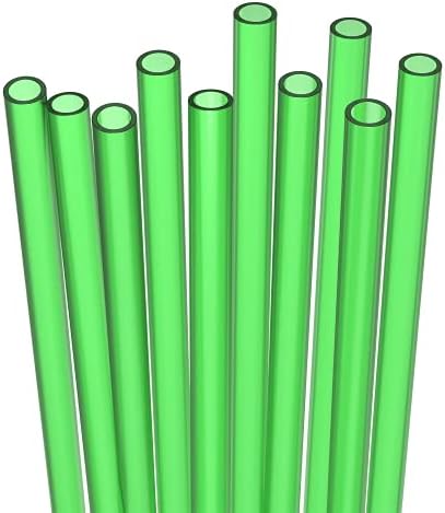 Fiesta First 10 Short Reusable Hard Green Plastic Drinking Straws, Medium Width + Sturdy Cleaning Brush - for Cocktails, Small Cups, Kids Drinks - Dishwasher Safe BPA Free