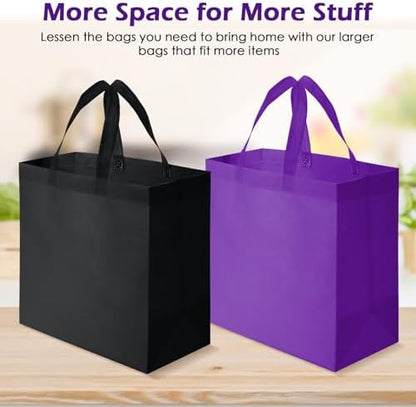 Reginary 50 Pcs Reusable Tote Bags Shopping Bags Non Woven, Black, Purple
