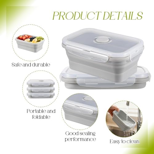 10Pcs Silicone Collapsible Food Storage Containers with Airtight Lids,17oz