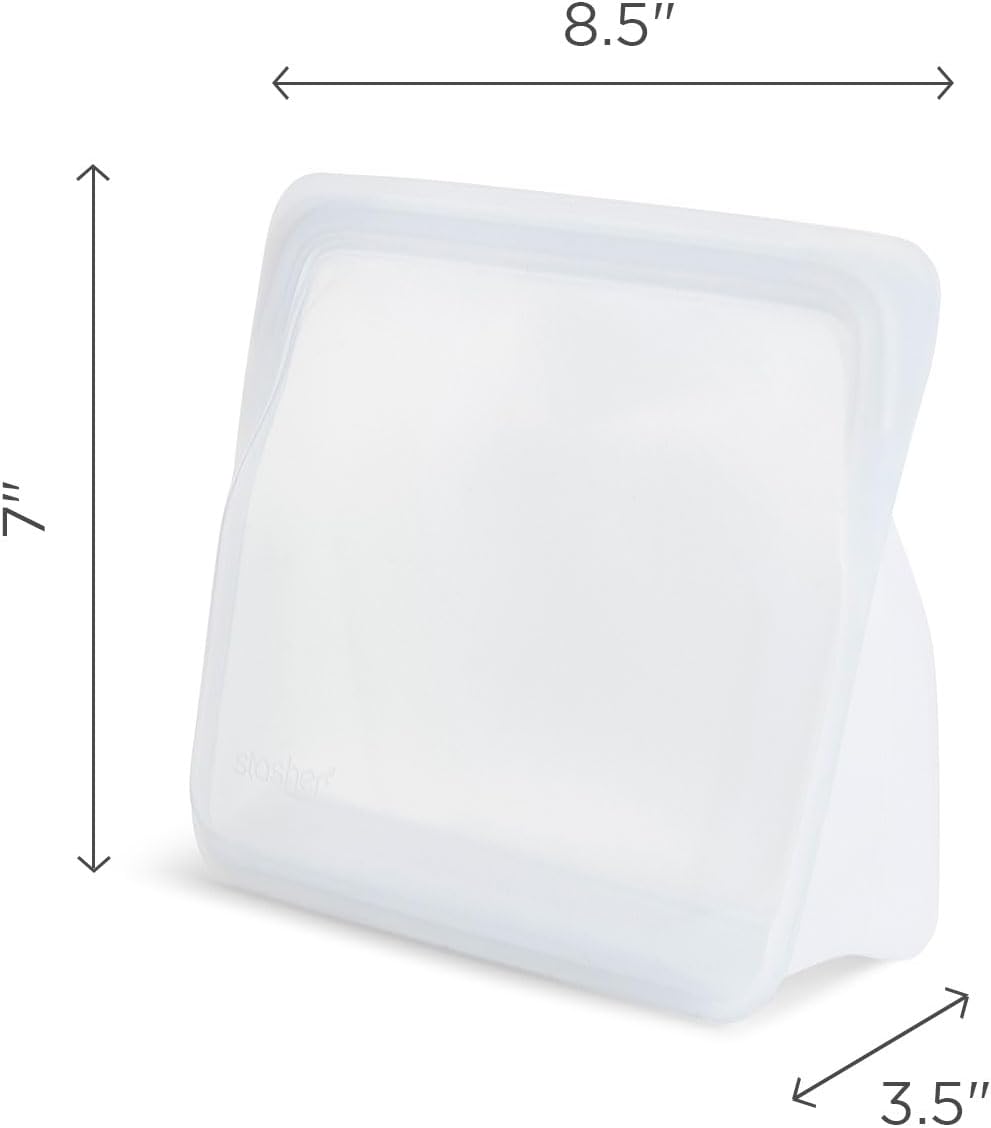 Stasher Silicone Reusable Storage Bag, Stand-Up Mid, Reusable Freezer Bag, Microwave, Dishwasher, Oven Safe, Sous Vide, Premium Lunch Container, Eco Friendly, Food Storage Bags, 56 oz, Clear