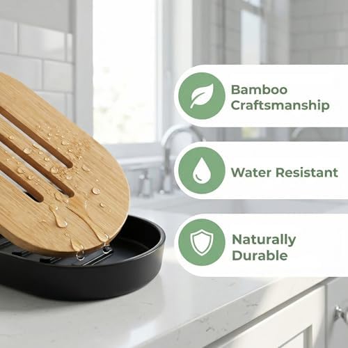 Bamboo Soap Holder Wooden Dish Bar Tray for Shower Sink Bathroom Self Draining Soap Stand Holders Dishes of Soaps Saver for Homemade Soaps