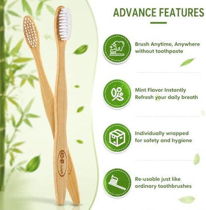 B Rush® 72Pack Bamboo Prepasted Toothbrush, Individually Wrapped Mini Travel Toothbrush with Pre-Pasted Mint Gel, Biodegradable Eco-Friendly Disposable Toothbrushes Travel Set for Adults & Kids