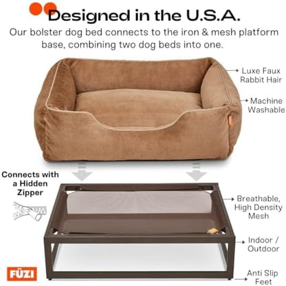 FUZI Elevated Dog Bed Small with Extra Cover, Luxury Raised Pet Bed, Removable and Machine Washable Cover, Indoor/Outdoor Orthopedic, Small 25.1x16.75x18 Soft White and Black Base