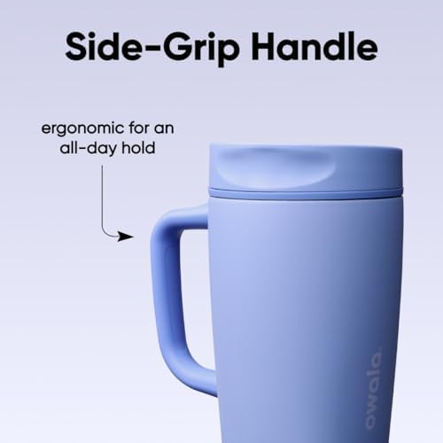 Owala SmoothSip Slider Stainless Steel Insulated Travel Mug with Handle, 100% Leak Proof, For Hot and Cold Drinks, Travel Friendly with Sliding Lock Lid, 12 oz, BPA Free, Leak Proof, Out of the Blue