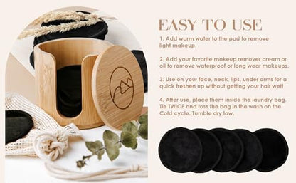 Reusable Makeup Remover Pads with Bamboo Holder – Washable Bamboo Cotton Rounds for Face, Toner & Sensitive Skin – Eco Friendly Zero Waste Skincare Set by EIRA