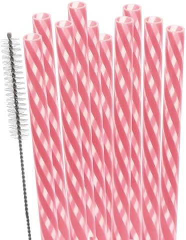 Dakoufish Replacement Straws for StanleylOwalalHydro Jug 40oz 30oz Tumbler,10 Pack 12 Inch Pink Reusable Straws With Cleaning Brush For Stanley Simple Modern Cup,Dishwasher Safe.