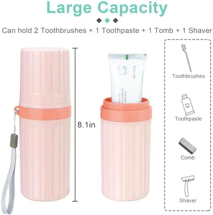 Mulbozy Travel Toothbrush Holder, Large Travel Toothbrush Cup Case, Portable Travel Toothbrush Toothpaste Makeup Storage for Business Trip Camping School - Pink