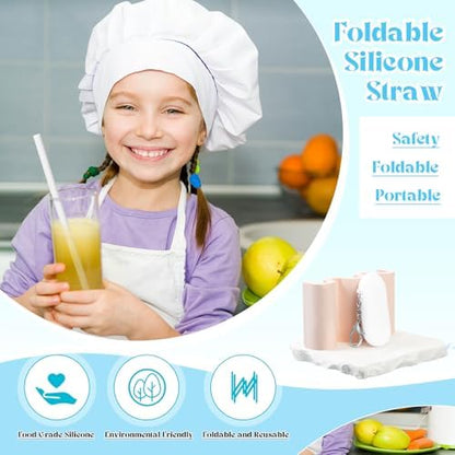 Meanplan 4 Sets Reusable Straws Travel Case Brush Silicone,White