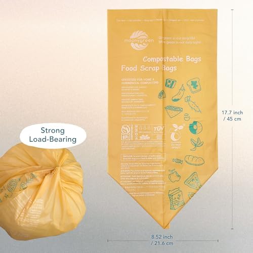 Compost Bags, Trash Bags 3 Gallon, Extra Thick, US BPI ASTM D6400 Certified Compostable Food Scrap Kitchen Waste Bags, 100 Count