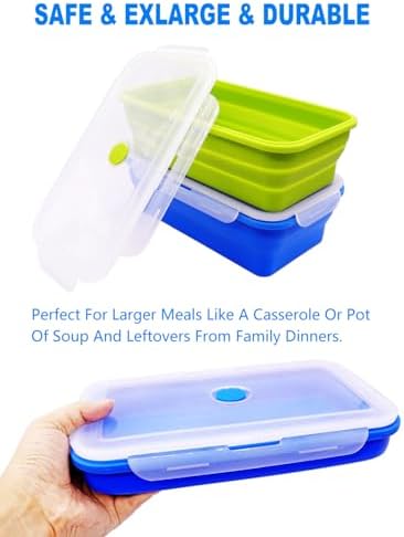 Extra Large Collapsible Silicone Food Storage Containers With Lids, 82.8oz, 2 Pack, XXL Foldable Bento Lunch Box, Rv Collapsible Bowls, Big Meal Boxes for Kitchen, Camping, BPA Free