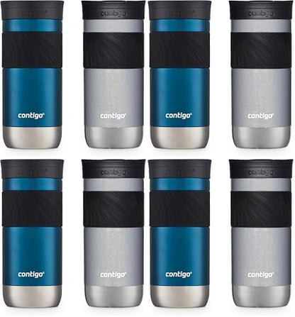 Contigo Byron 2.0 Snapseal Insulated Stainless Steel Travel Mug with Grip, 16oz, Blueberry Satin & Gold Morel (Pack of 8)