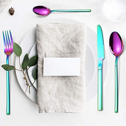 AARAINBOW 7 Pieces Stainless Steel Flatware Set Portable Reusable Cutlery Set Travel Utensils Set Including Chopsticks Knife Fork Spoon Straws Cleaning Brush Dishwasher Safe (Multicolored)