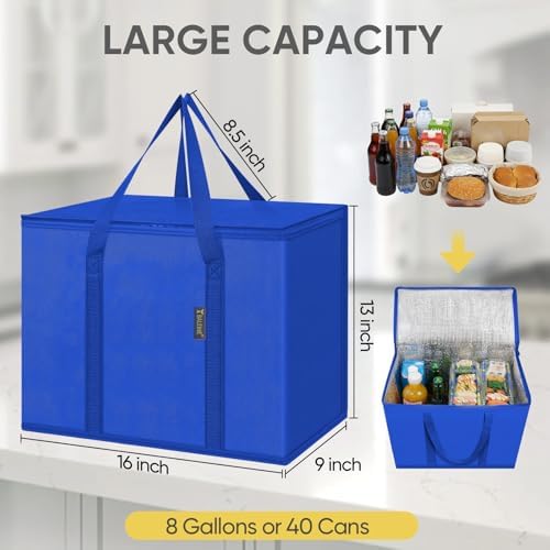 BALEINE Insulated Reusable Grocery Bags with Zippered Top, Large Cooler Bag