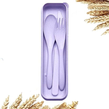 Wheat Straw Travel Cutlery Set Portable Knife Fork Spoon with Storage Case