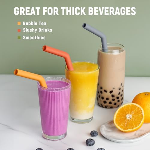 NiHome 6 PCS Extra Wide Reusable Bent Silicone Straws for Boba & Smoothies