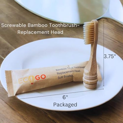 Screwable Bamboo Toothbrush Kit – Travel Toothbrush with Replacement Head & Cotton Storage Bag – Eco-Friendly, Compact, and Perfect for On-the-Go