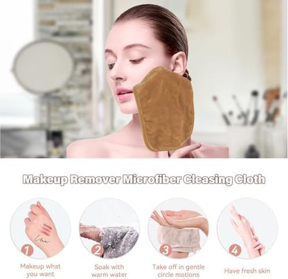 Nugilla Makeup Remover Cloths, 8 Packs Makeup Remover Towels Reusable Face Wash Cloth, Soft Microfiber Face Cloth for Women(Light Brown)