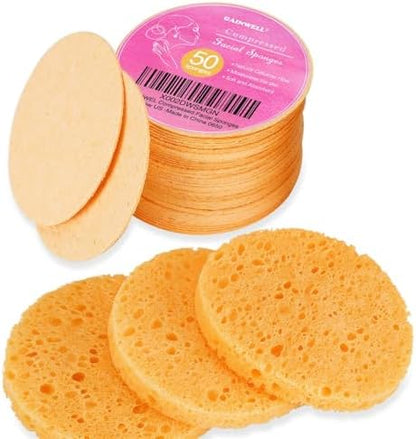 GAINWELL 50-Count Compressed Face Sponges, 100% Natural Wooden Cellulose Cosmetic Spa Sponge for Facial Cleansing, Exfoliating Mask, Makeup Removal