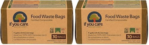 If You Care Compostable Trash Bags for Food Scraps, Kitchen Waste, Garbage – 30 Count, 3 Gallon – Certified Compostable, Non Plastic, Disposable (Pack of 2)