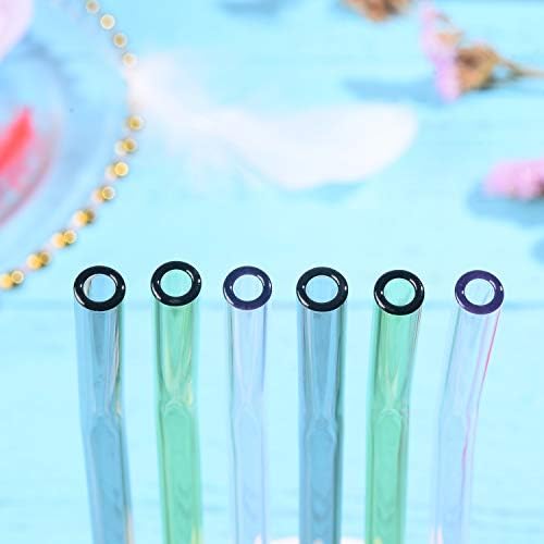 Reusable Glass Straws - 9" L x 8 mm W - Smoothie Drinking Straws for Smoothie, Milkshakes, Pack of 6 with 1 Cleaning Brush (mix4)