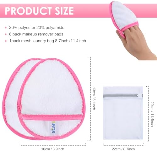 SINLAND Reusable Makeup Remover Pads White 6 Pack