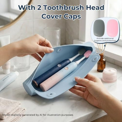 Electric Toothbrush Travel Case with 2 Head Covers, Blue
