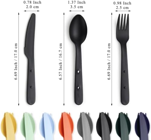 Kyraton Travel Utensils Set for 8, Reusable Plastic Spoons Forks Knives Snapped Together for Portable & Space-Saving Design Cutlery Silverware for Travel, Picnic, Camping, Work, Lunch Boxes