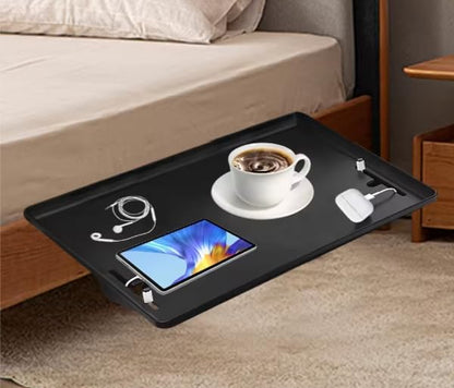 Bedside Shelf for Bunk & Loft Beds – Clip-On Nightstand Tray Organizer, Phone/Tablet Slot & Cable Management – College Dorm Room Essentials for Girls/Guys, Kids & Teens, Top Bunk (Black)