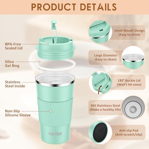 KETIEE 12oz Coffee Mug: Vacuum Insulated Coffee Cup with Leakproof Lid, Travel Coffee Mug Stainless Steel Double Walled Reusable Coffee Cup for Hot and Cold Water Coffee