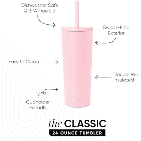 Simple Modern Iced Coffee Tumbler, Insulated | 24oz | Pink