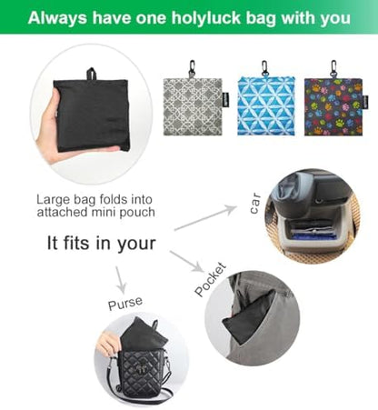 HOLYLUCK Reusable Grocery Bags,Heavy Duty Foldable Shopping Tote Bag (Extra Large, 3 Large Dog Paw Prints)