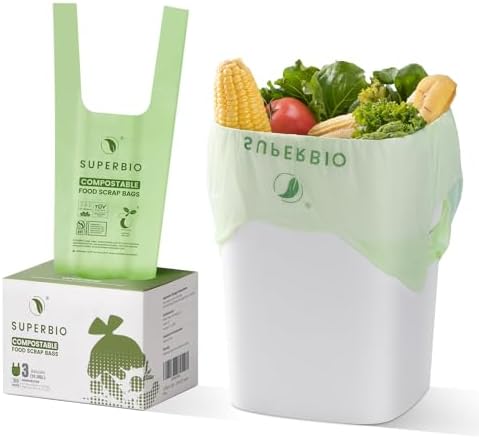 SUPERBIO 3 Gallon Compostable Food Waste Bags, 80 Count