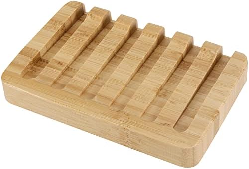 6 Pack Bamboo Soap Dishes, Self Draining Soap Tray with Slanted Waterfall Design, Bar Soap Holder for Shower, Bathroom, Kitchen, Sinks and Countertop, 5.1 x 3.5 x 0.7 Inch