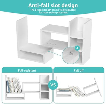 NUTIKAS Desk Shelves Desktop Organizer Shelf - White Office Organization for Top of Desk Organizers and Accessories Corner Bookshelf Table Top Shelving Small Hutch Decorations for Women Office