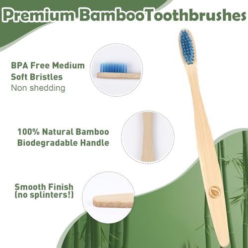 10 Kids Bamboo Toothbrushes Aged 5+, Individually Wrapped Bulk Toothbrush