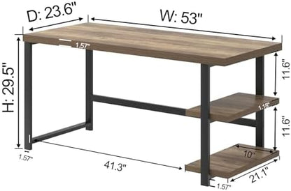 FOLUBAN Computer Desk, Modern Home Office Desk with Storage Shelves, Writing Study Gaming Table for Living Room Bedroom, Rustic Oak, 53 Inch
