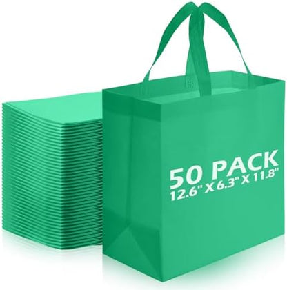 Reginary 50 Pcs Reusable Tote Bags Shopping Bags Non Woven, Green