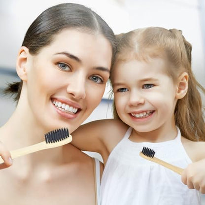 SEVENHEAD Bamboo Toothbrushes Adults & Kids Family Set 6+4 PCS Soft Bristles Wooden Toothbrushes, Natural Biodegradable BPA Free Eco Friendly Toothbrushes Black