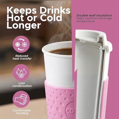 Copco Acadia 16 oz Travel Mug - Insulated Reusable Coffee Tumbler with Double-Walled Plastic, Leak-Proof Lid, BPA-Free - Portable Mug for Hot & Cold Drinks, Cup Holder Friendly (Bubble Gum)