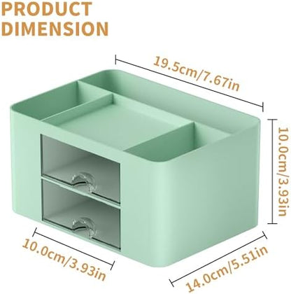 Marbrasse Pen Organizer with 2 Drawer, Multi-Functional Pencil Holder for Desk, Desk Organizers and Accessories with 5 Compartments + Drawer for Office Art Supplies (Green)
