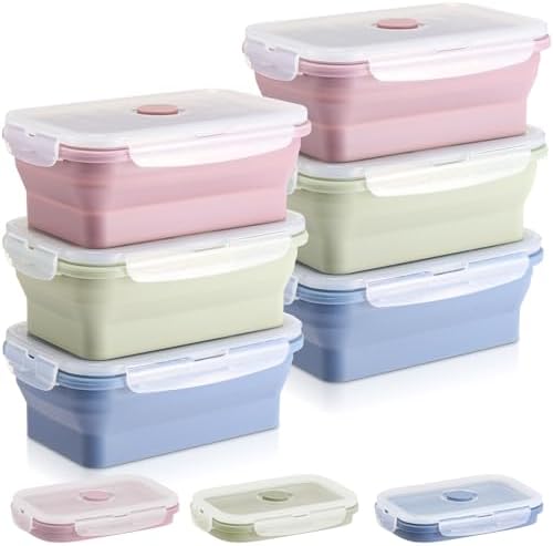 Mifoci 6 Pcs Silicone Containers for Food Collapsible Food Storage Containers with Airtight Lids Stacking Leftover Foods Storage Lunch Box for Freezer Microwave Dishwasher Safe(Morandi,27 oz)