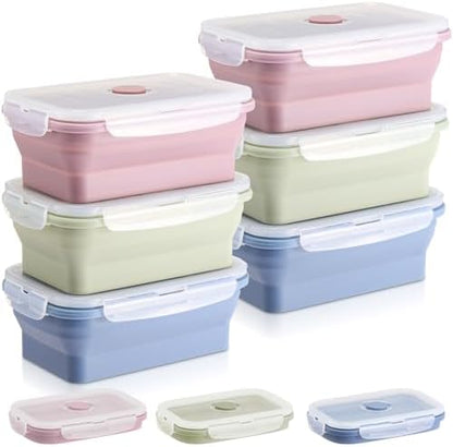 Mifoci 6 Pcs Silicone Containers for Food Collapsible Food Storage Containers with Airtight Lids Stacking Leftover Foods Storage Lunch Box for Freezer Microwave Dishwasher Safe(Morandi,27 oz)