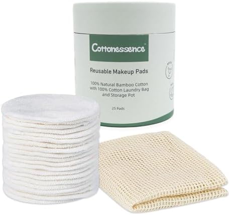 Reusable Makeup Remover Pads - 25 Pack Cotton Rounds with Washable Laundry Bag and Round Box for Storage, Bamboo Cotton for All Skin Types