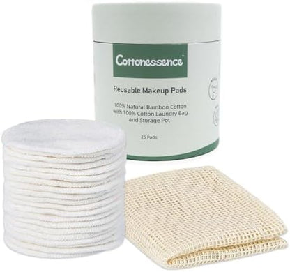 Reusable Makeup Remover Pads - 25 Pack Cotton Rounds with Washable Laundry Bag and Round Box for Storage, Bamboo Cotton for All Skin Types