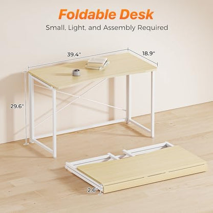 Huuger Folding Desk for Small Spaces, 39.4 Inch Foldable Computer Table