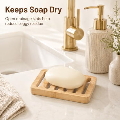 2 Pack Teak Soap Dish Wooden Soap Holder Self Draining Soaps Dish for Shower Natural Wooden Bar Soaps Holder for Bathroom Kitchen Sink Bathtub