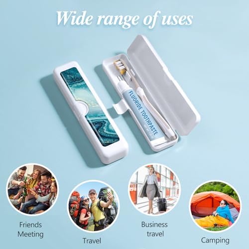 Toothbrush Travel Case - Colorful Pattern, Holder and Covers for Toothbrushes, Includes Tongue Scraper Case